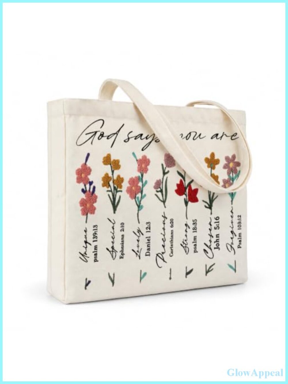 Embroidered Floral Canvas Tote Bag with Scripture Verses for Church